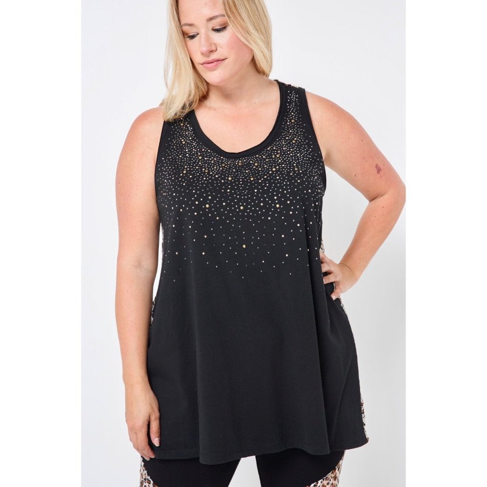 Cheetah Print Tank Top with Stones - Curvy